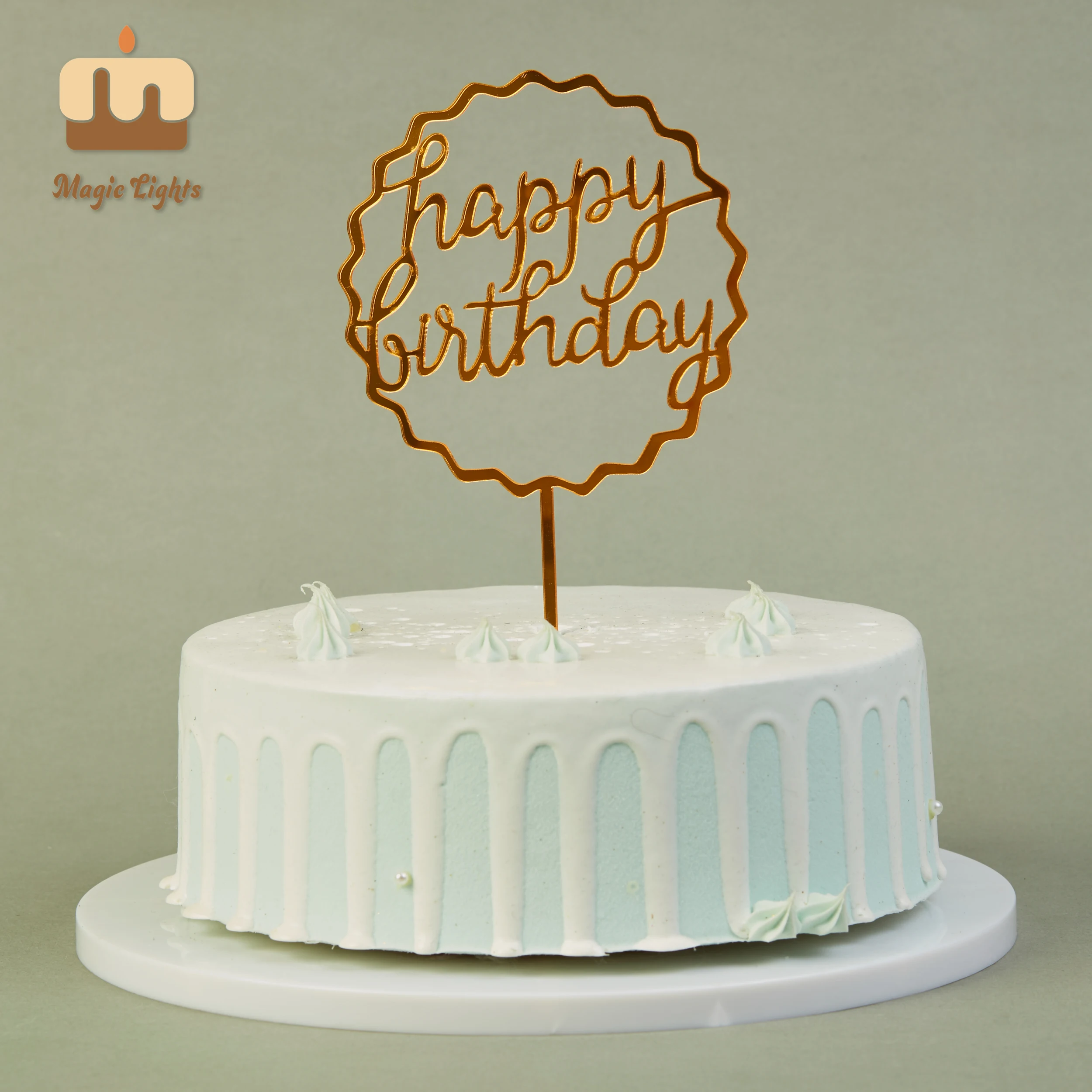 Magic Lights Gold Mirror Acrylic Cake Topper 1