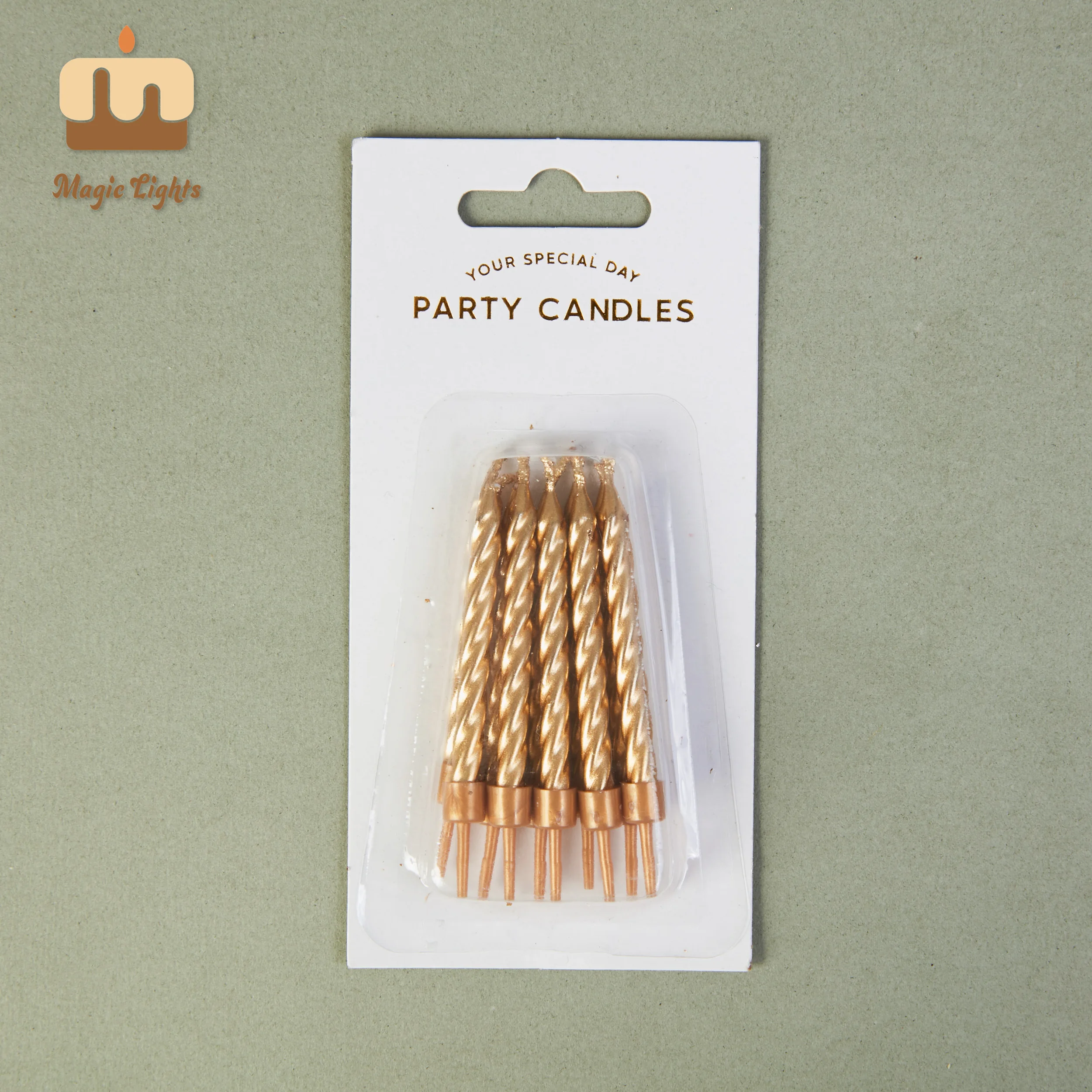 Magic Lights 6cm Metallic Gold Spiral Cake Candles for Party 1