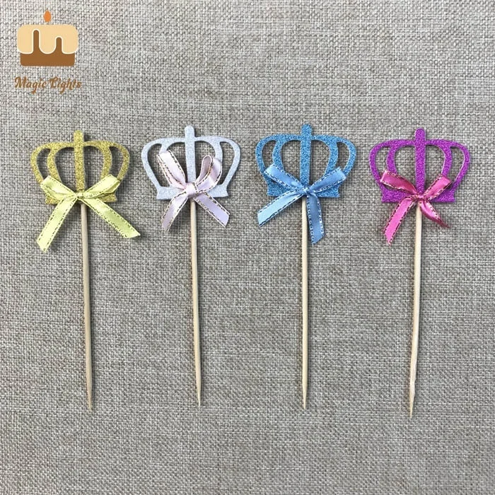 Magic Lights Crown and Bow Paper Cake Topper Picks 1