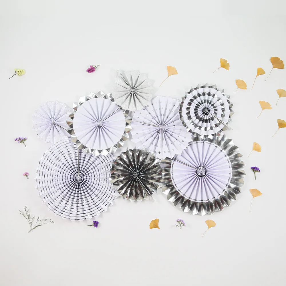 Magic Lights Silver Paper Fans for Tea Party Weddding Spring Birthday Classroom Baby Shower Halloween Decoration Hanging Home Party 1
