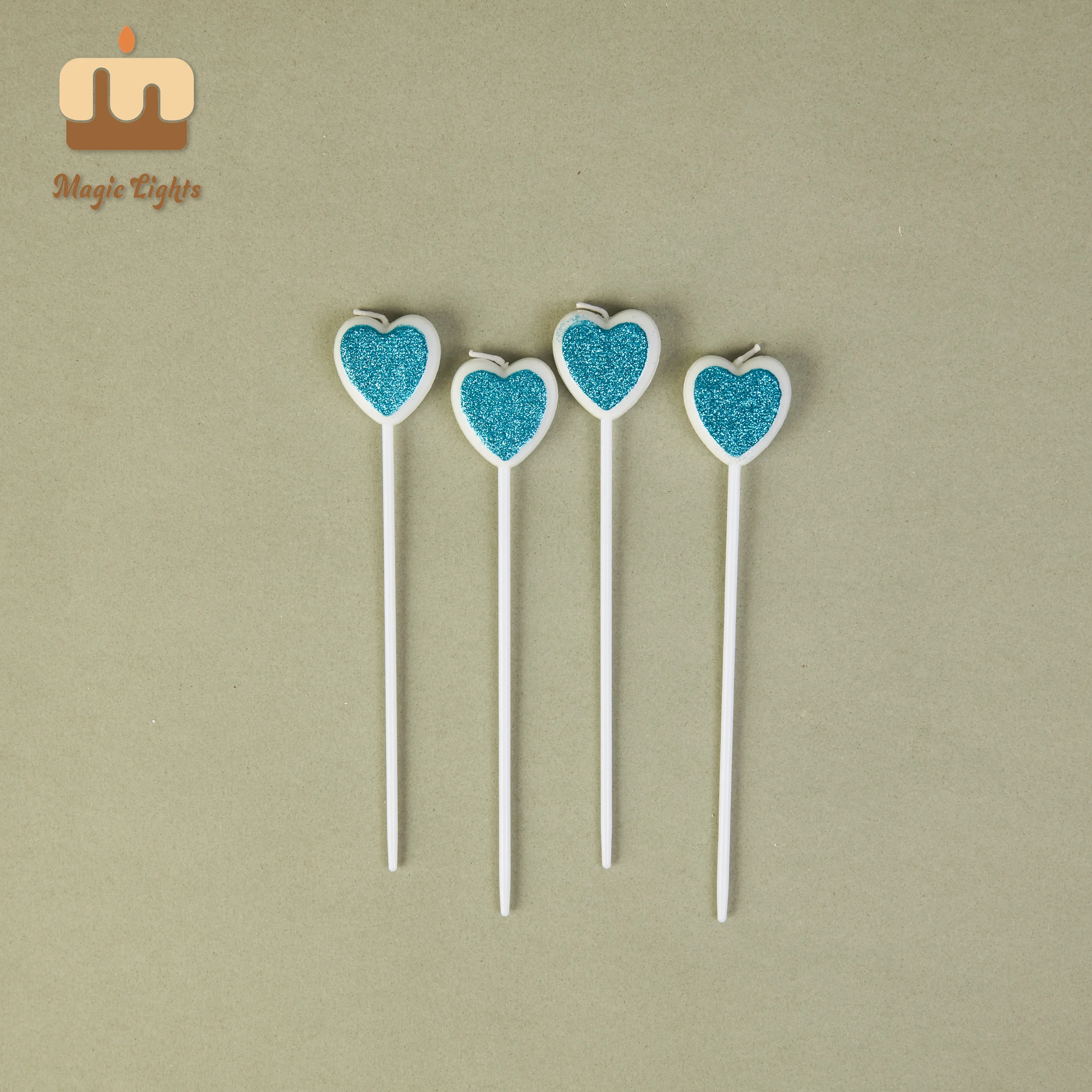 Magic Lights Blue Glitter Heart Candles 4PK for Cakes 1