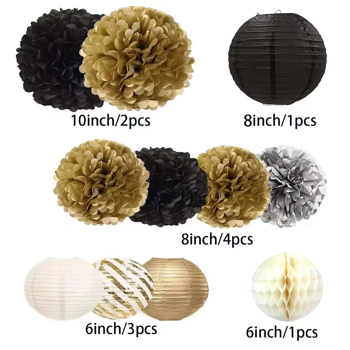 Magic Lights Black Gold Tissue Paper Pom Poms for Birthday Party Wedding Decorations Table & Wall Decorations 1