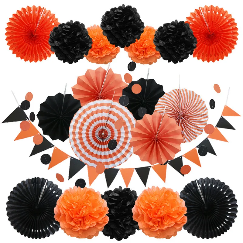 Magic Lights Orange Black Tissue Paper Pom Poms for Wedding Baby Shower Birthday Carnivals Party Halloween Graduation Party Decorations 1