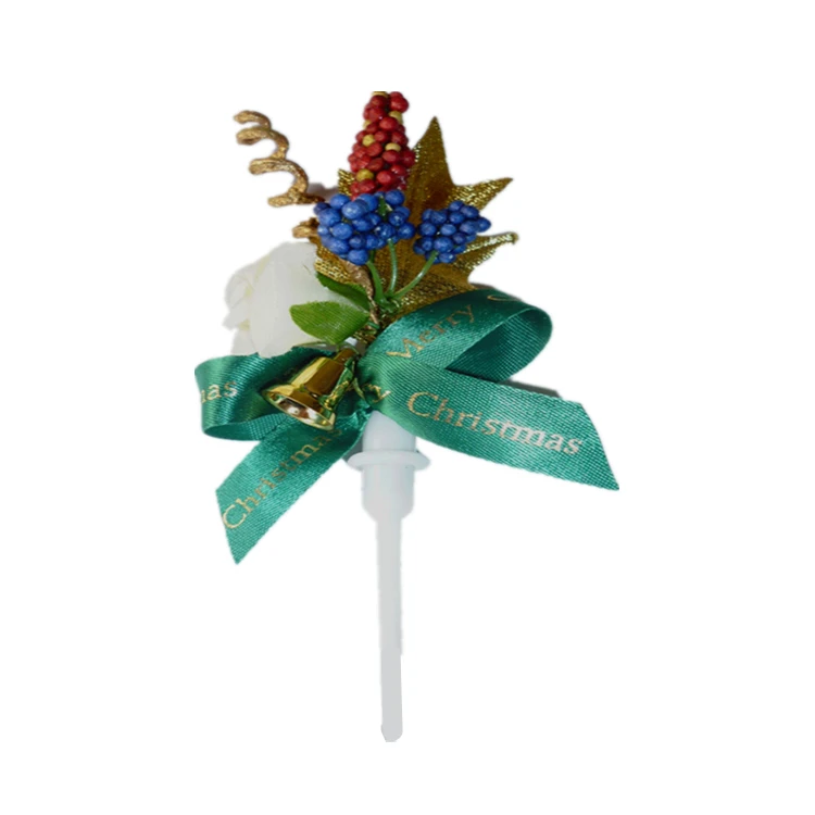 Magic Lights Christmas Pinecone With Green Bow Cake Topper Picks 1