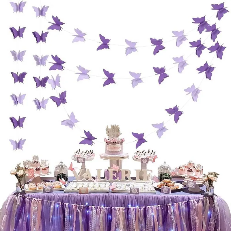 Magic Lights Purple Butterfly Paper Garland para Decoração de teto em casa Festa de aniversário do chá de bebê tema de casamento de casamento decoração 1