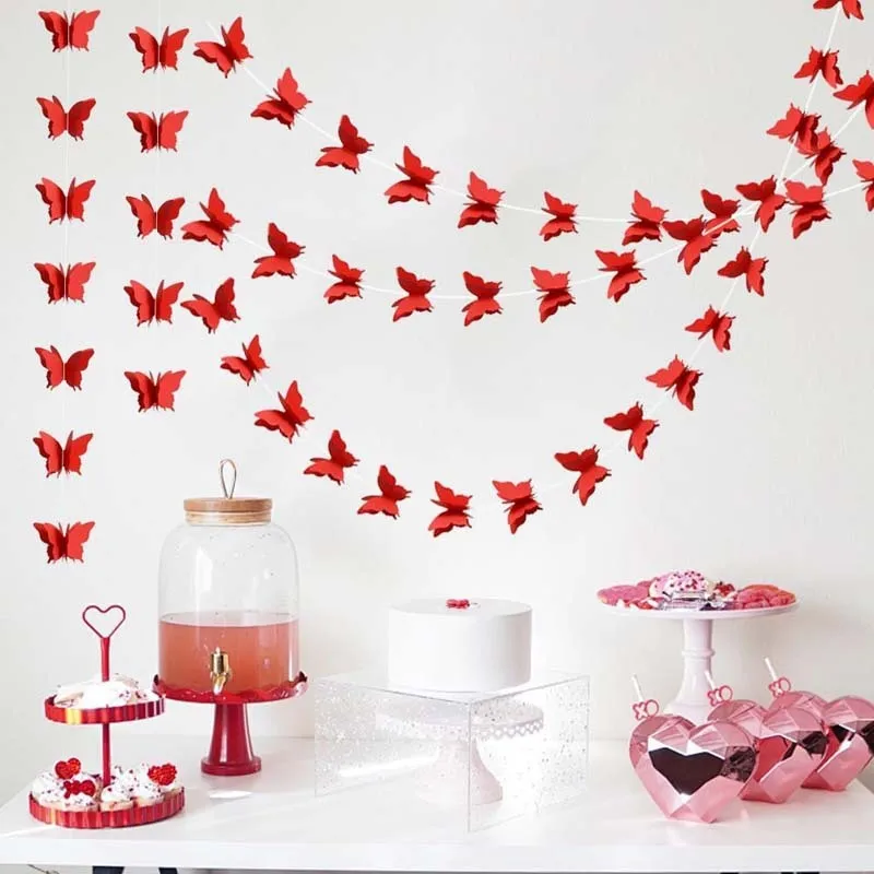 Magic Lights Red Butterfly Paper Garland for Home Ceiling Decor Birthday Party Baby Shower Wedding Theme Valentine Decoration 1