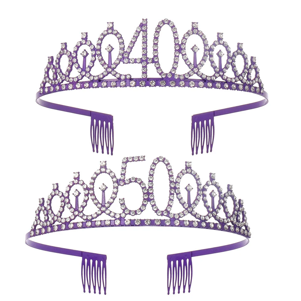 Magic Lights Purple Champagne Gold Birthday Queen Crown and Sash Set for Women's Birthday Decorations Photo Props 1