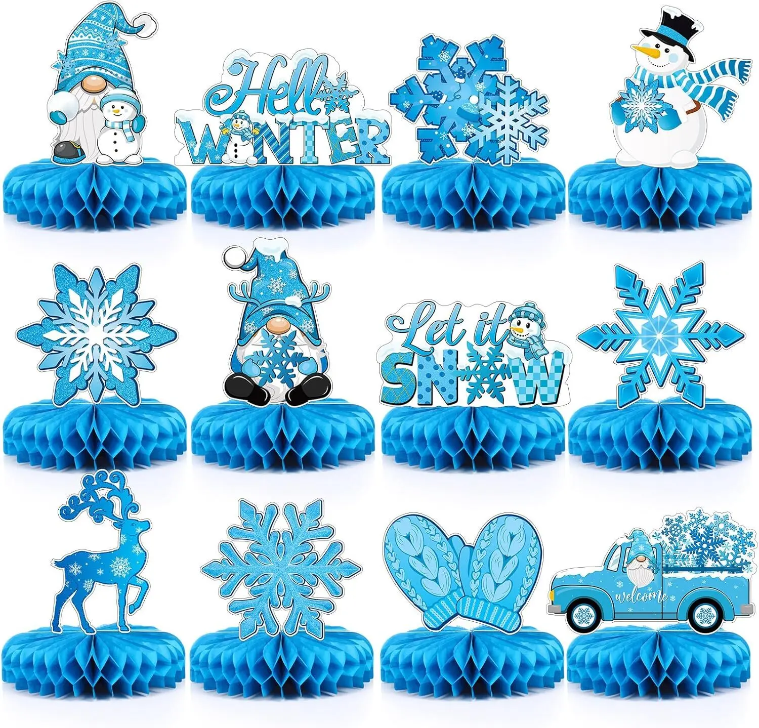 Magic Lights 9 PCs Christmas Snowman Honeycomb Balls Tabel Decorações para suprimentos para festas de Natal de férias 1