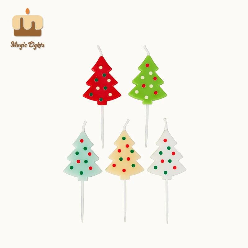 Mixed Colours Christmas Tree Shape Cake Candles 5pk by Magic Lights 1