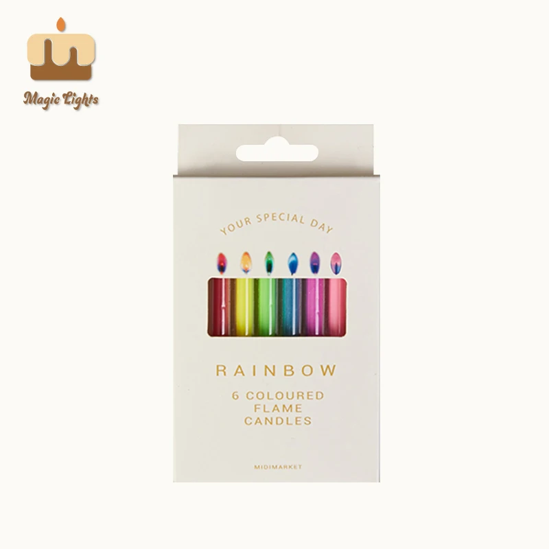 Velas de aniversário do arco -íris com chamas coloridas 6ct por luzes mágicas 1
