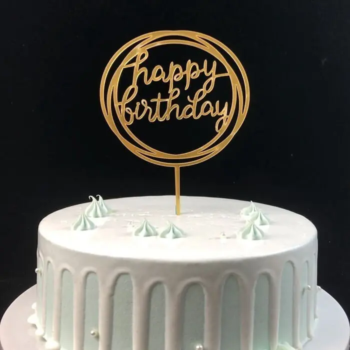 Custom Happy Birthday Gold Acrylic Cake Topper 1