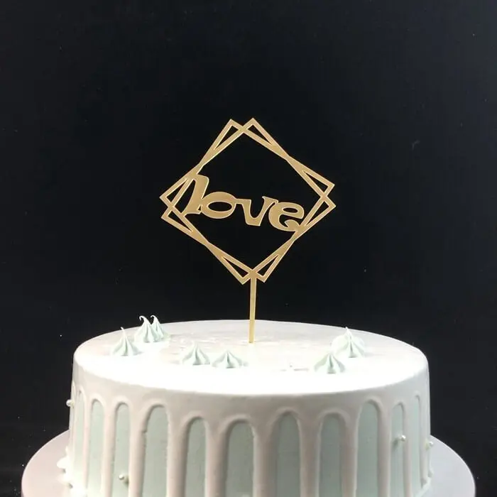 Custom Gold Happy Anniversary Love Acrylic Cake Topper Stick 1