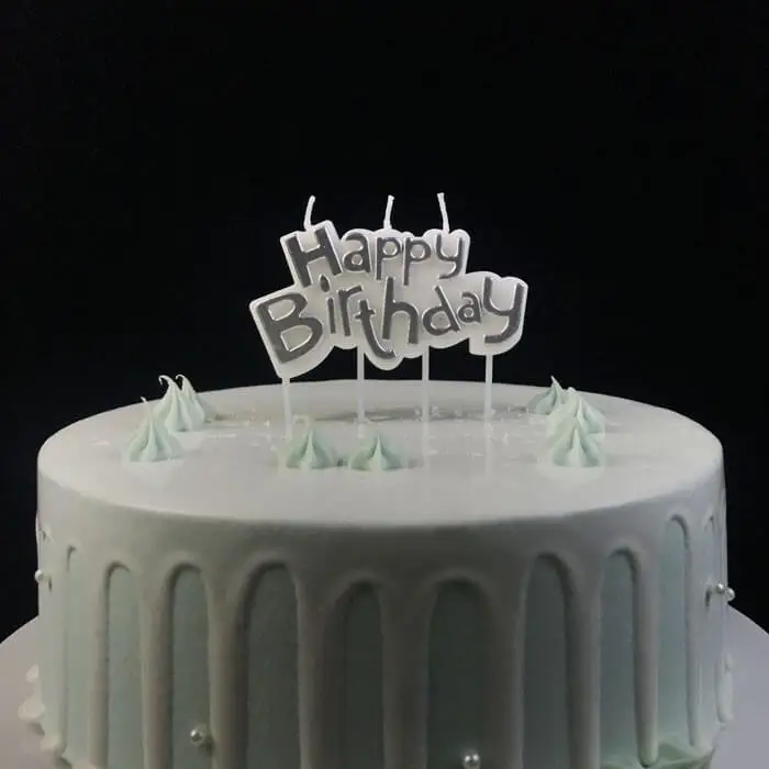 Silver Paraffin Wax Happy Birthday Plaque Candle 1