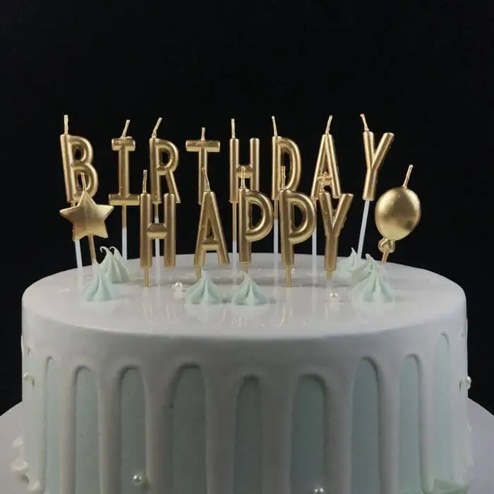Individual Gold Letter Shaped Happy Birthday Candles 1