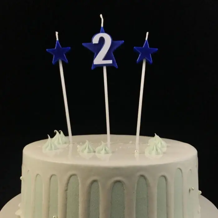 Novelty Blue Paraffin Wax Number 2 Birthday Cake Candle With Stars On Picks 1