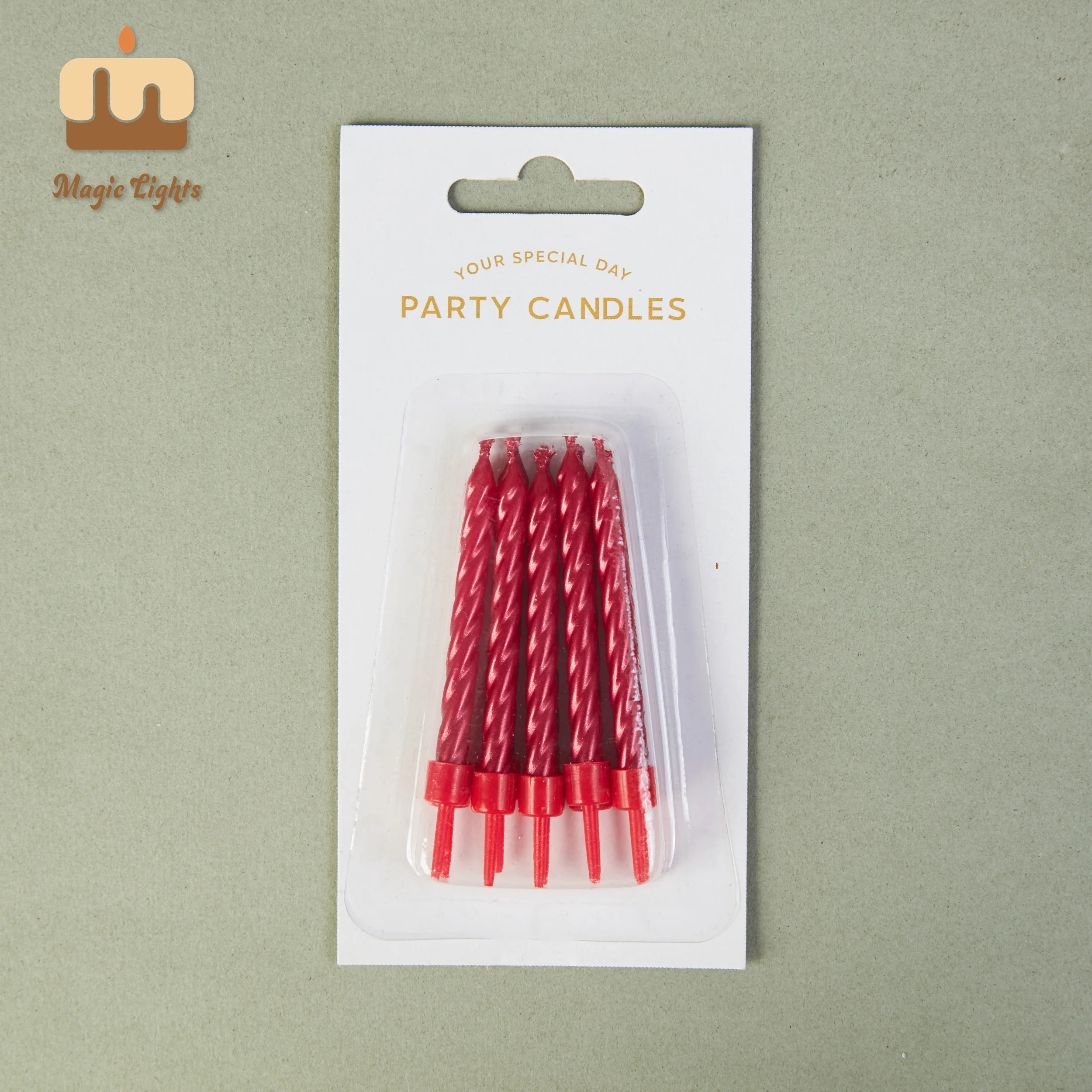 Magic Lights 6cm Metallic Red Spiral Cake Candles for Party 1