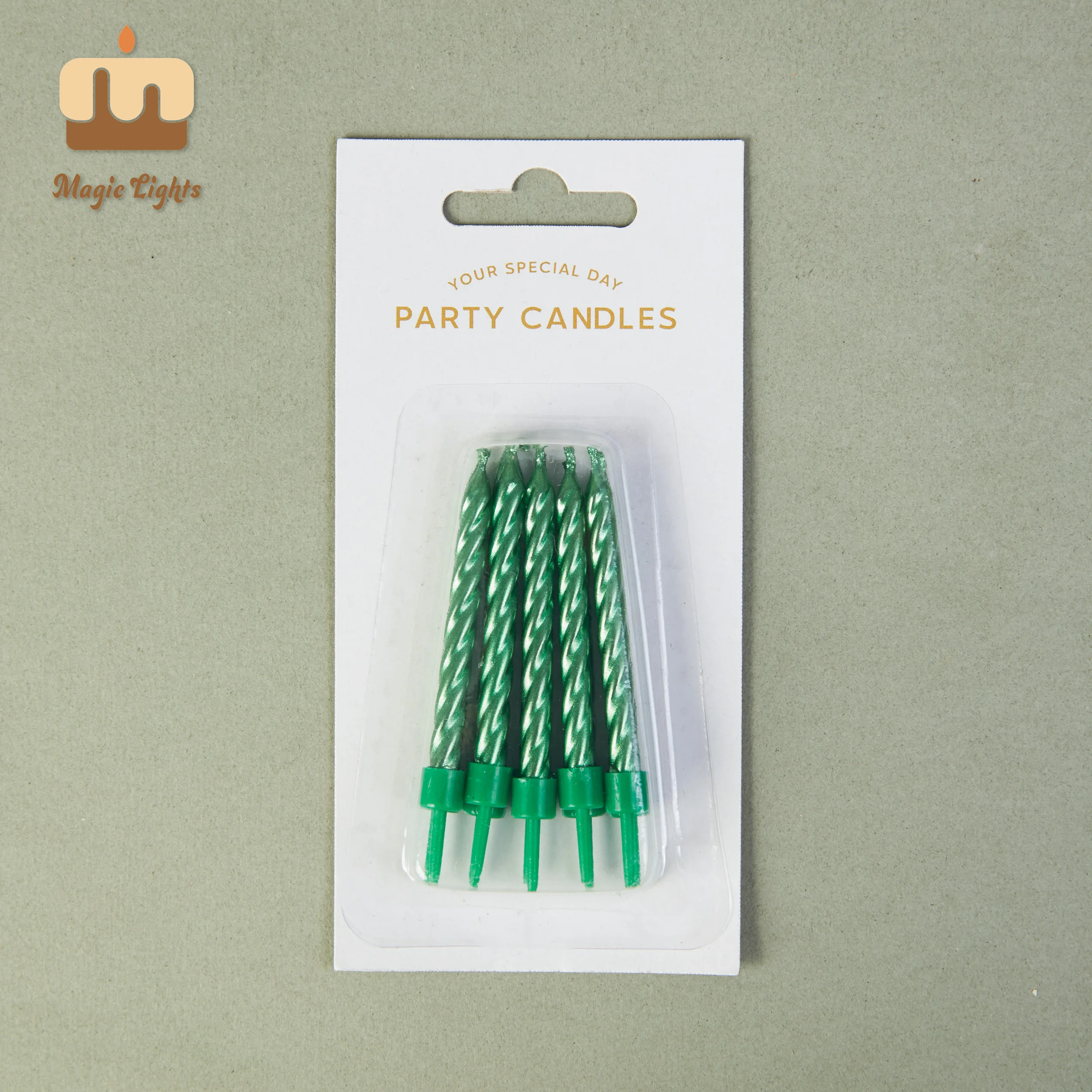 Magic Lights 6cm Metallic Green Spiral Cake Candles for Party 1
