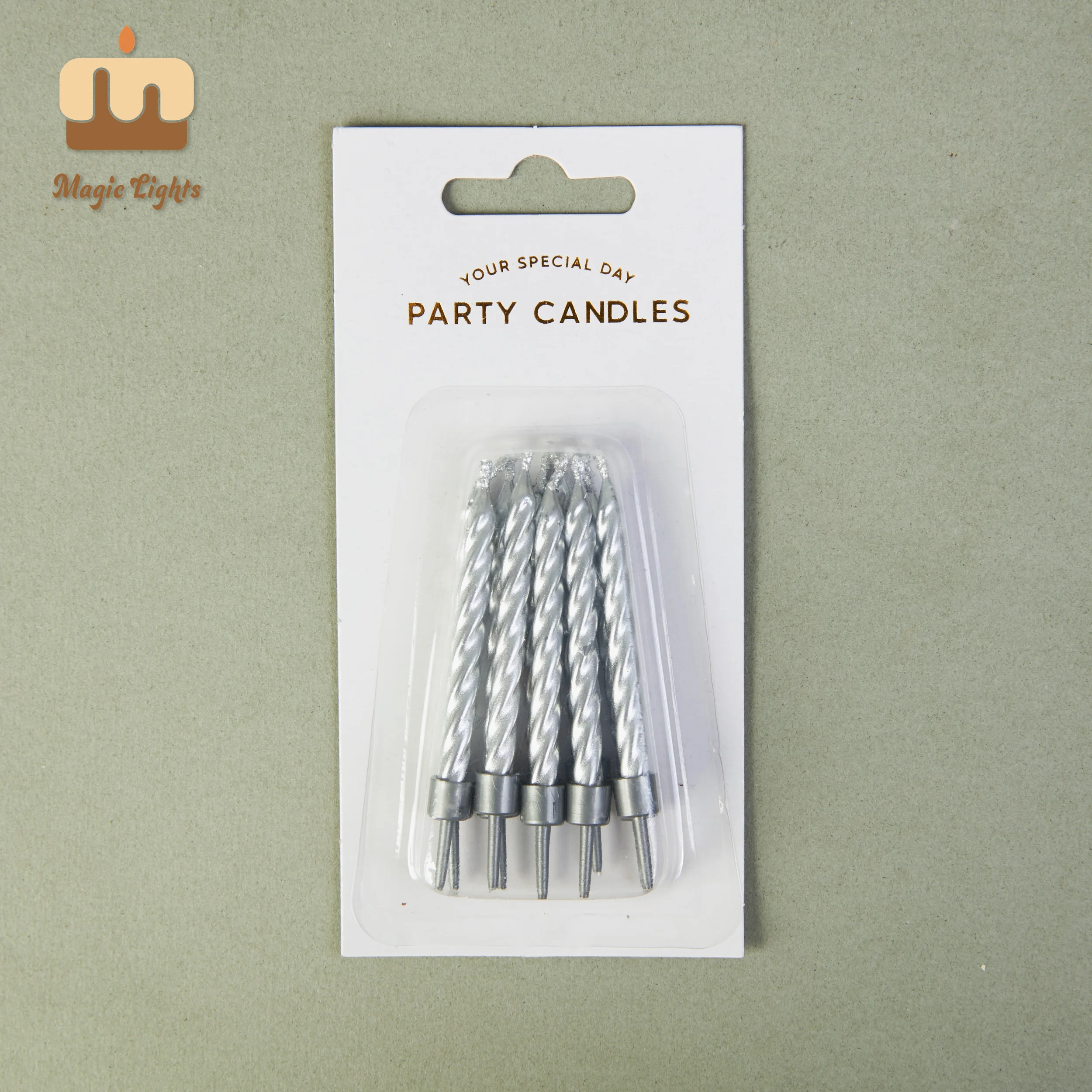 Magic Lights 6cm Metallic Silver Spiral Cake Candles for Party 1