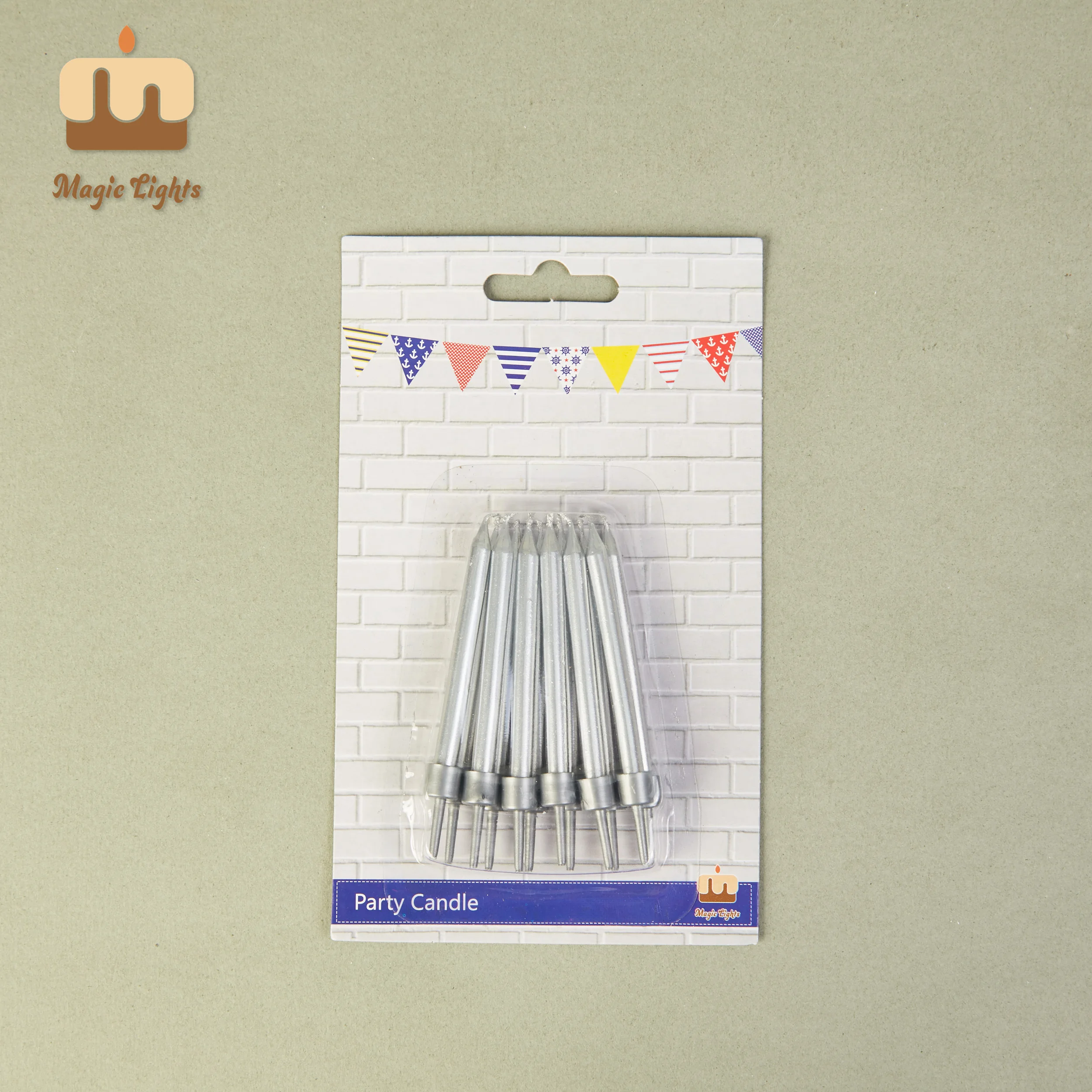 Magic Lights 6cm Plain Metallic Silver Birthday Velas com titulares - conjunto de 12 1