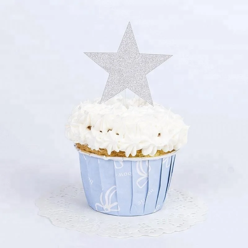 Magic Lights Glitter Big Star Shape Paper Cake Topper Picks 1