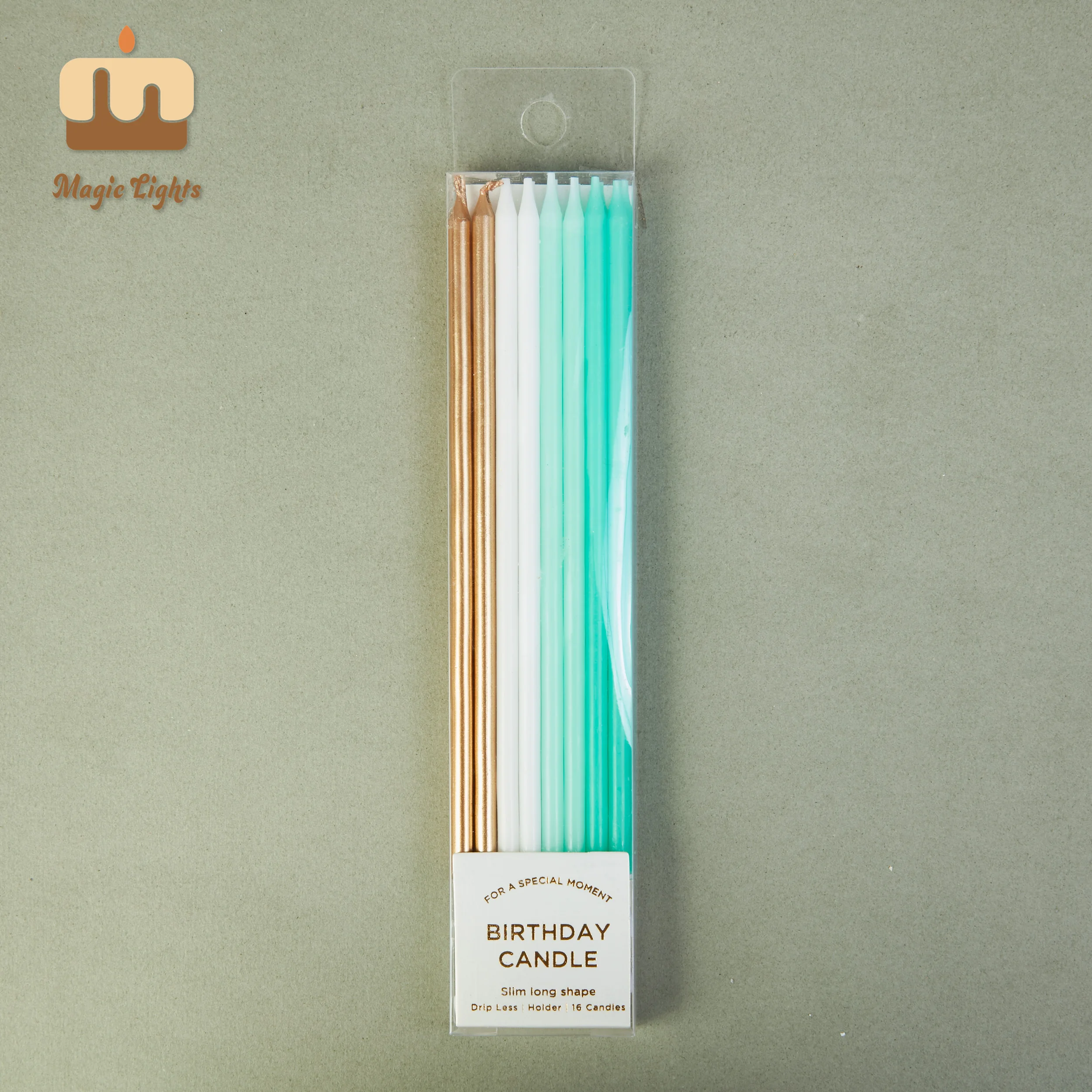 Magic Lights Premium Gradation Green Candles 16pcs para pastel 1