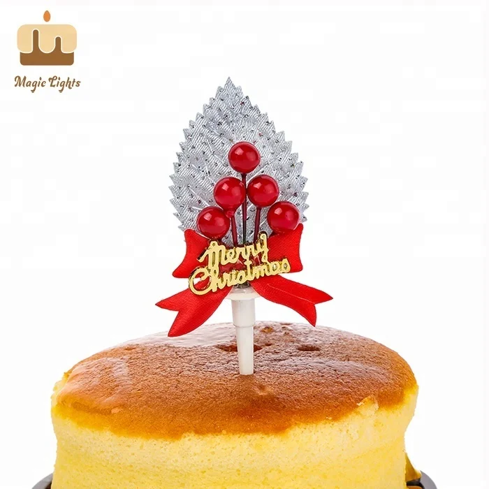 マジックライトベリーボウケーキトッパーピック付きメリークリスマスリーフ 1