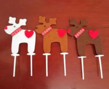Fabric Deer Shape Christmas Cake Decorations Picks 1