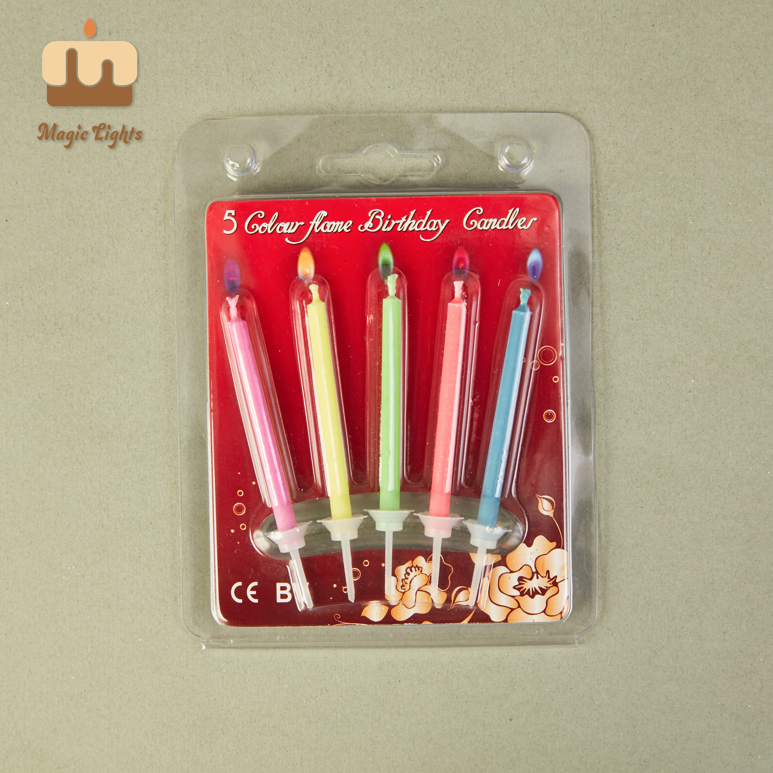 Magic Lights 5pk Color Flame Birthday Velas com titulares para bolo 1