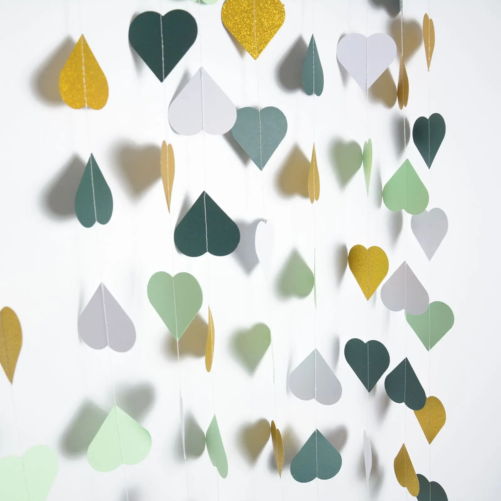 Magic Lights Green White Gold Heart Paper Streamers for Kids Decoration Wedding Birthday Party Supplies 1