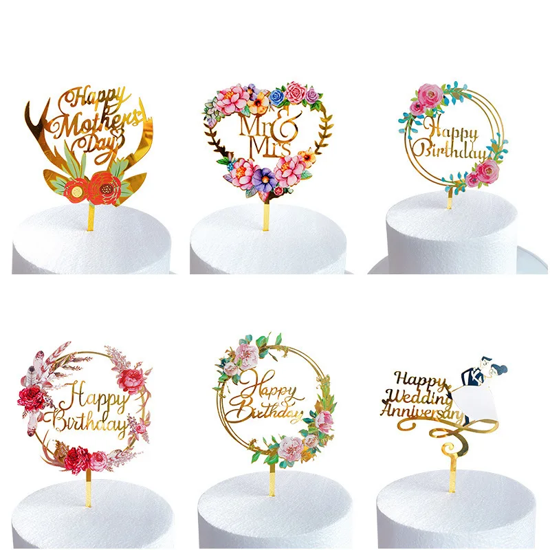 マジックライトカラープリントの花アクリルケーキトッパー 1