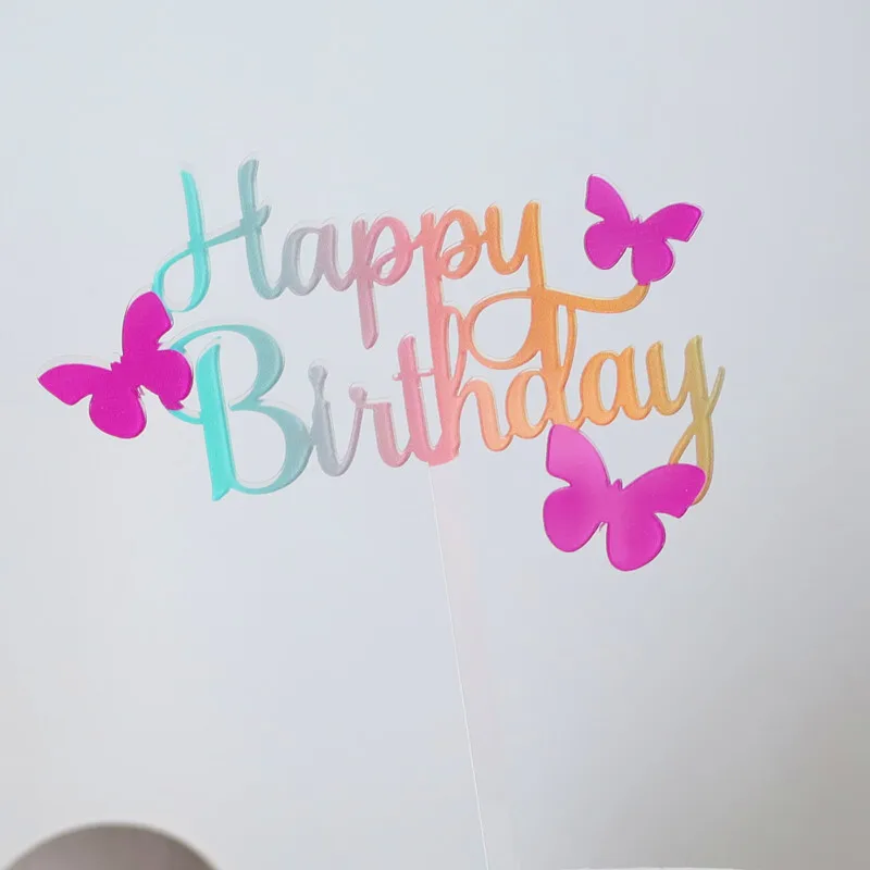Magic Lights Colorful Happy Birthday With Butterfly Acrylic Cake Topper 1