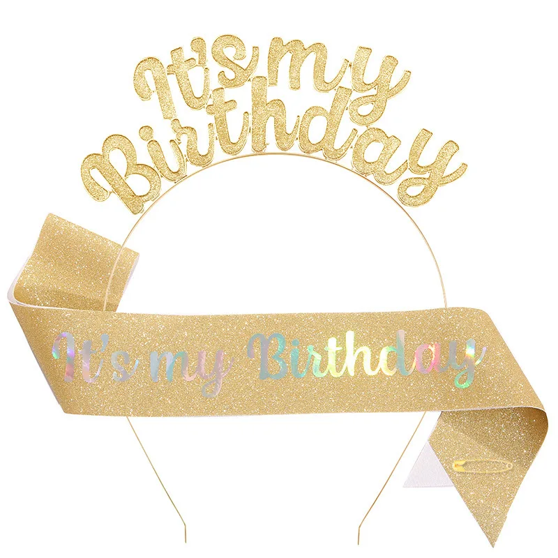 Magic Lights Glitter Cloth Birthday Party Sash For Kids Adults Birthday Party Decoration Supplies(Gold) 1