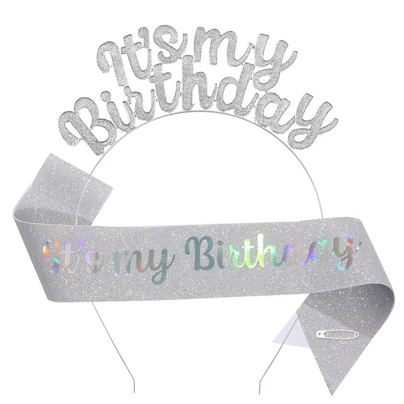 Magic Lights Glitter Cloth Birthday Party Sash For Kids Adults Birthday Party Decoration Supplies(Silver) 1