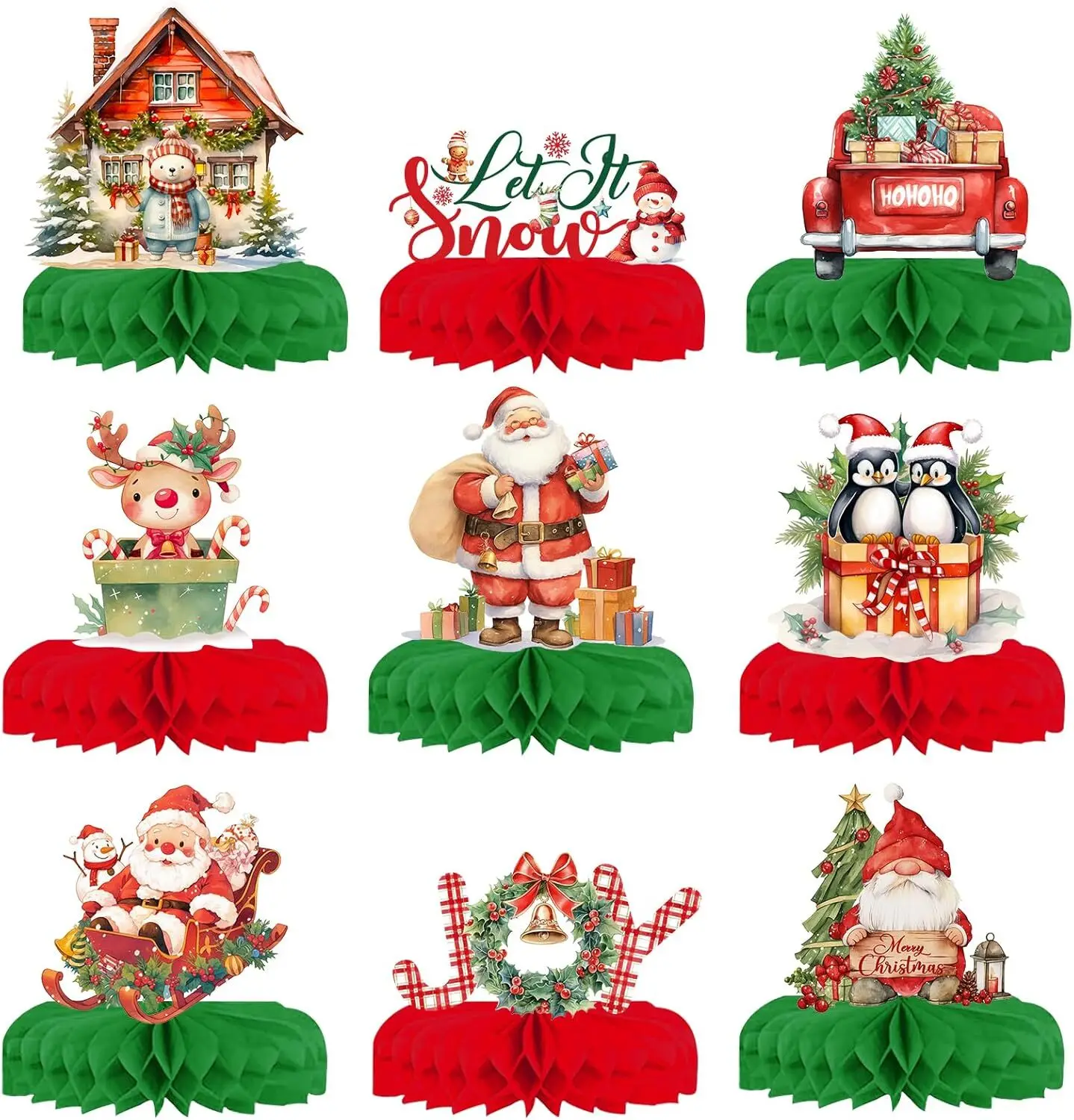 Magic Lights 9 PCs Christmas Honeycomb Balls Tabel Toppers Decorações para Festas de Festa de Natal 1